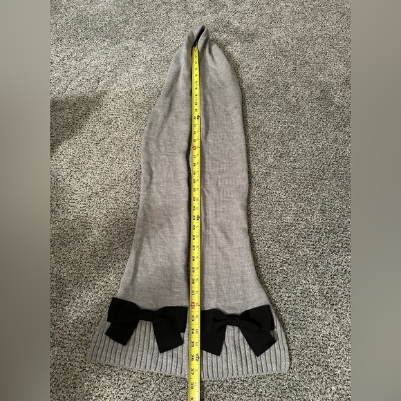 KATE SPADE Gray Long Wool Blend Scarf Black Grosgrain Bows Cute R $98 - Picture 6 of 6